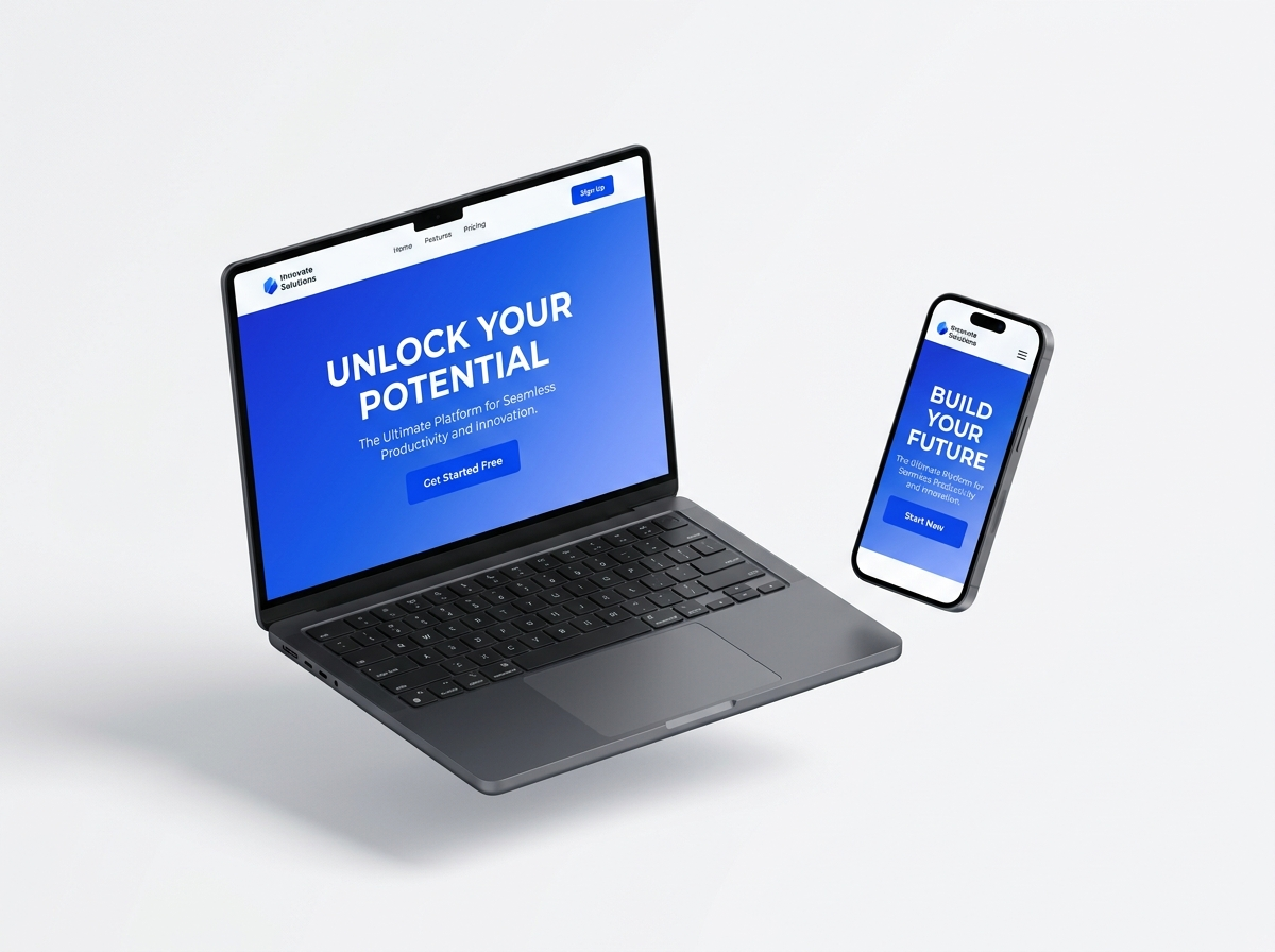 Laptop and phone mockups showing a professionally designed launch page built by LumaRise